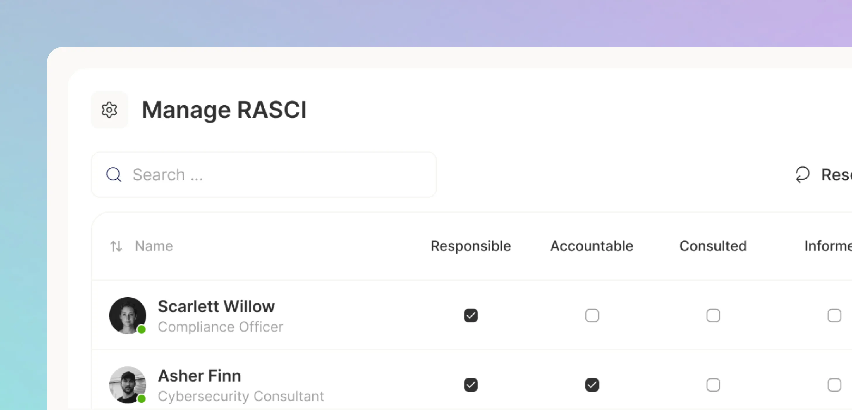 Matrice RASCI de PanicSafe attribuant un responsable clair à chaque tâche de crise